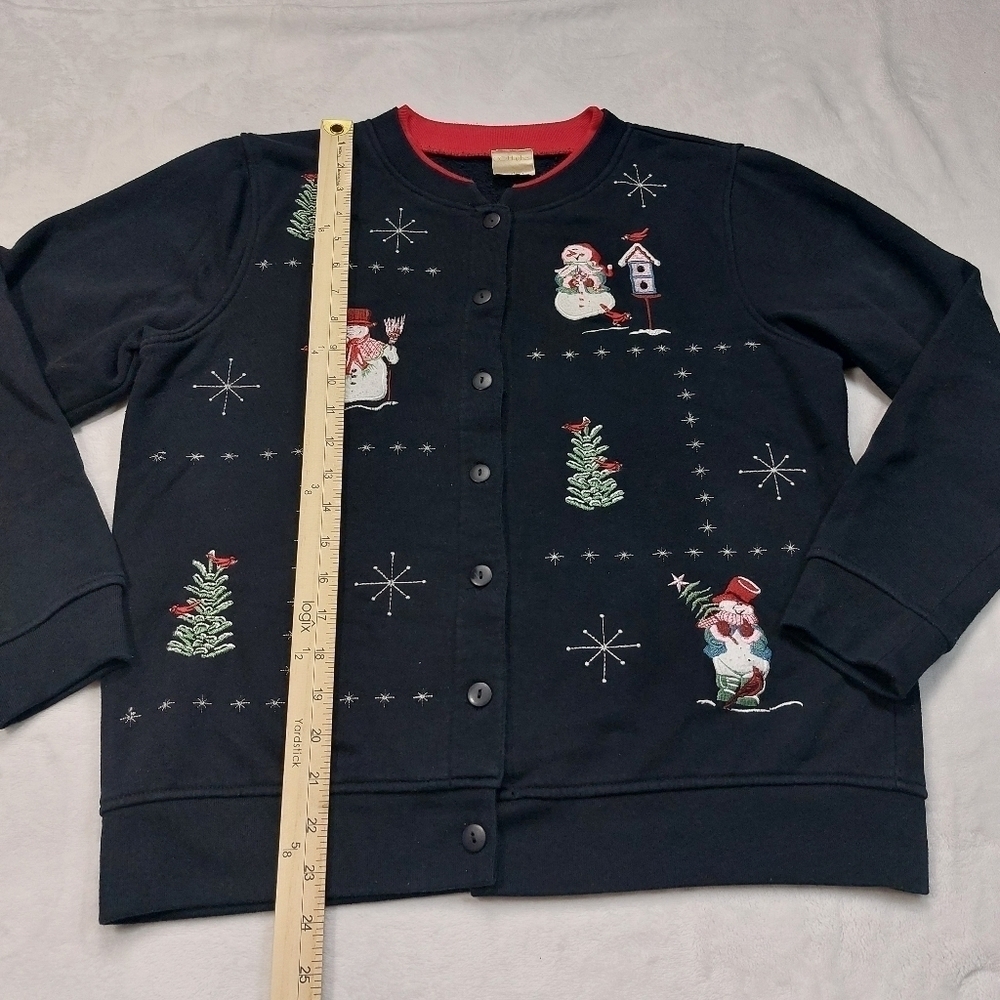 CC HUGHES WOMEN'S BLACK SNOWMAN HOLIDAY BUTTON UP SWEATSHIRT CARDIGAN SIZE SMALL - Picture 5 of 8